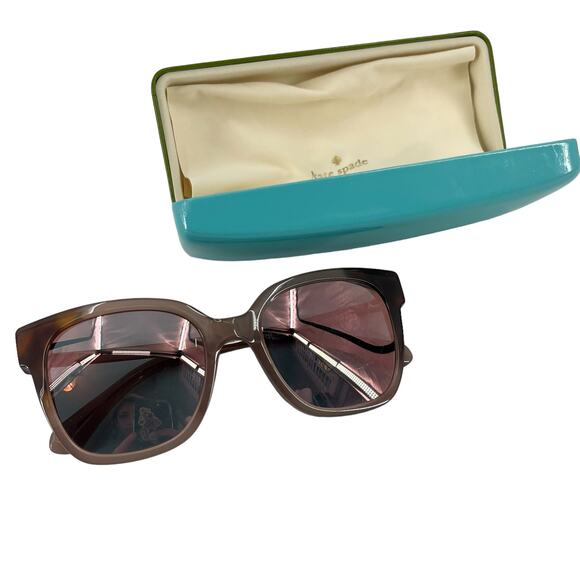 KATE SPADE Caelyn Square Sunglasses Nude Havana Honey With Case 52-20-140 - Picture 2 of 4